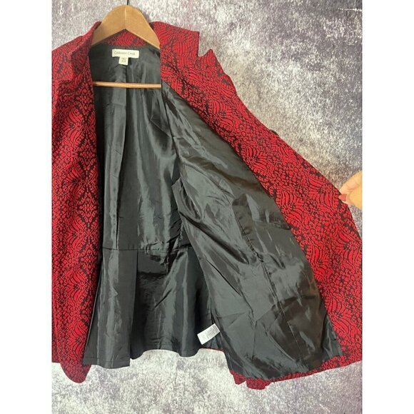 Coldwater Creek Jacket Women's W18 Red Jacquard Blazer Elegant Old Money Luxury - Picture 16 of 16